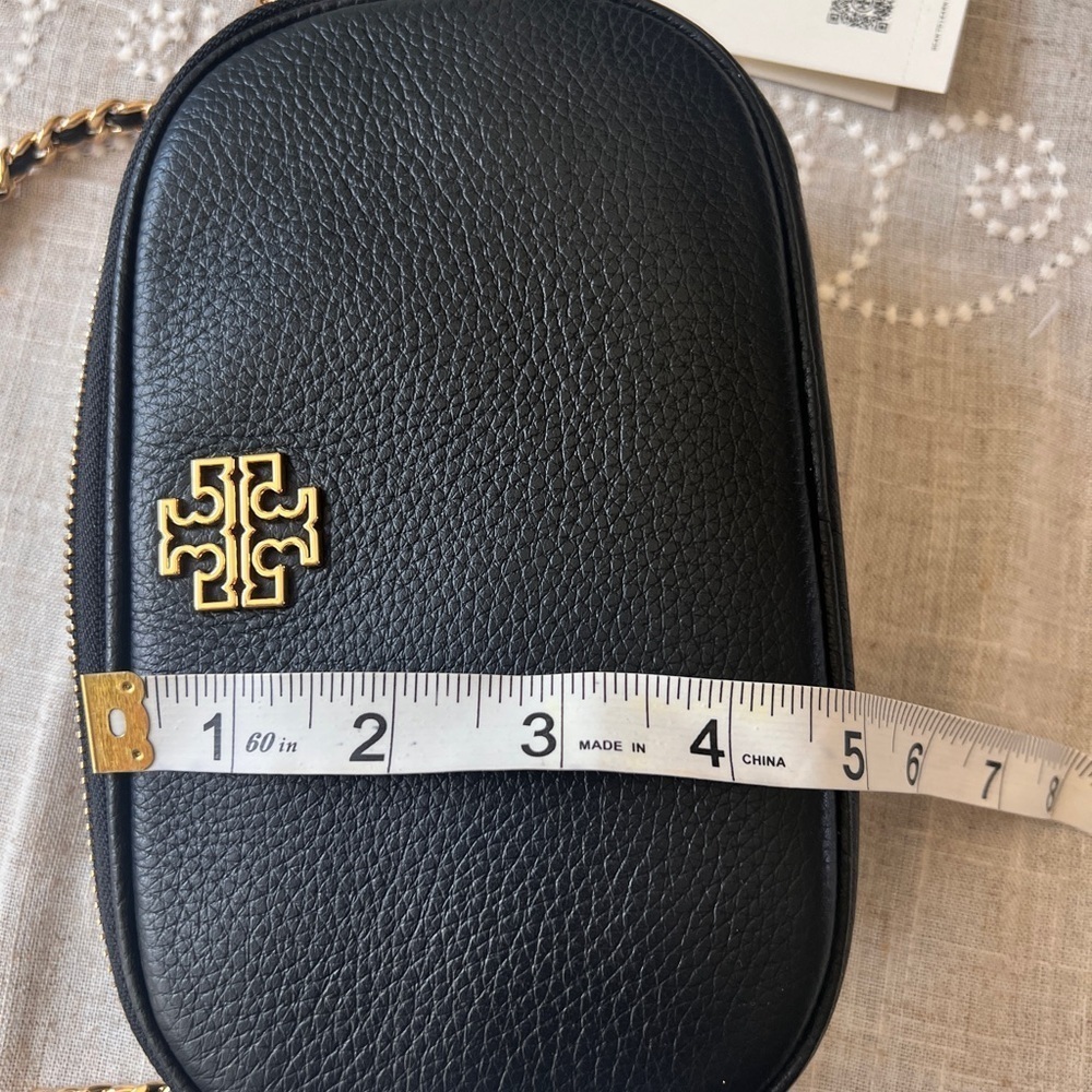 TORY BURCH• Britten Black Leather Camera Bag with Gold Logo - Picture 13 of 13